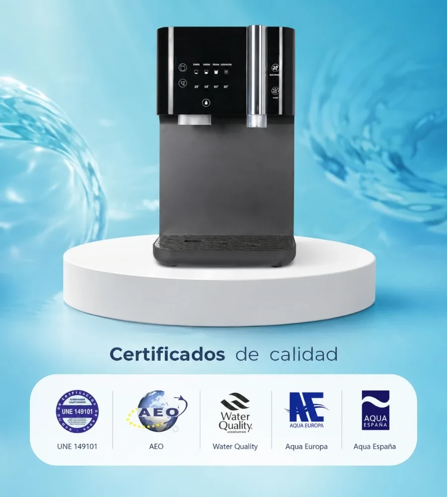 Fuente con gas con sus certificados de calidad