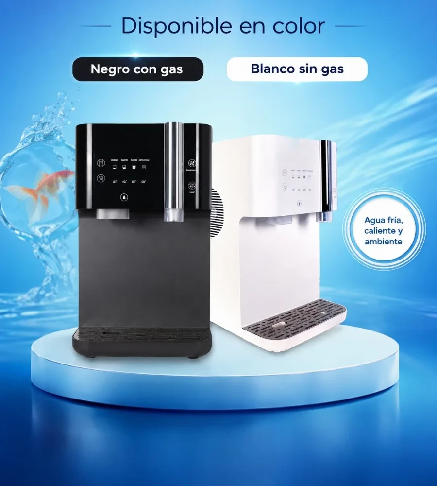 Fuente con gas en sus dos versiones: negra con gas y blanca sin gas