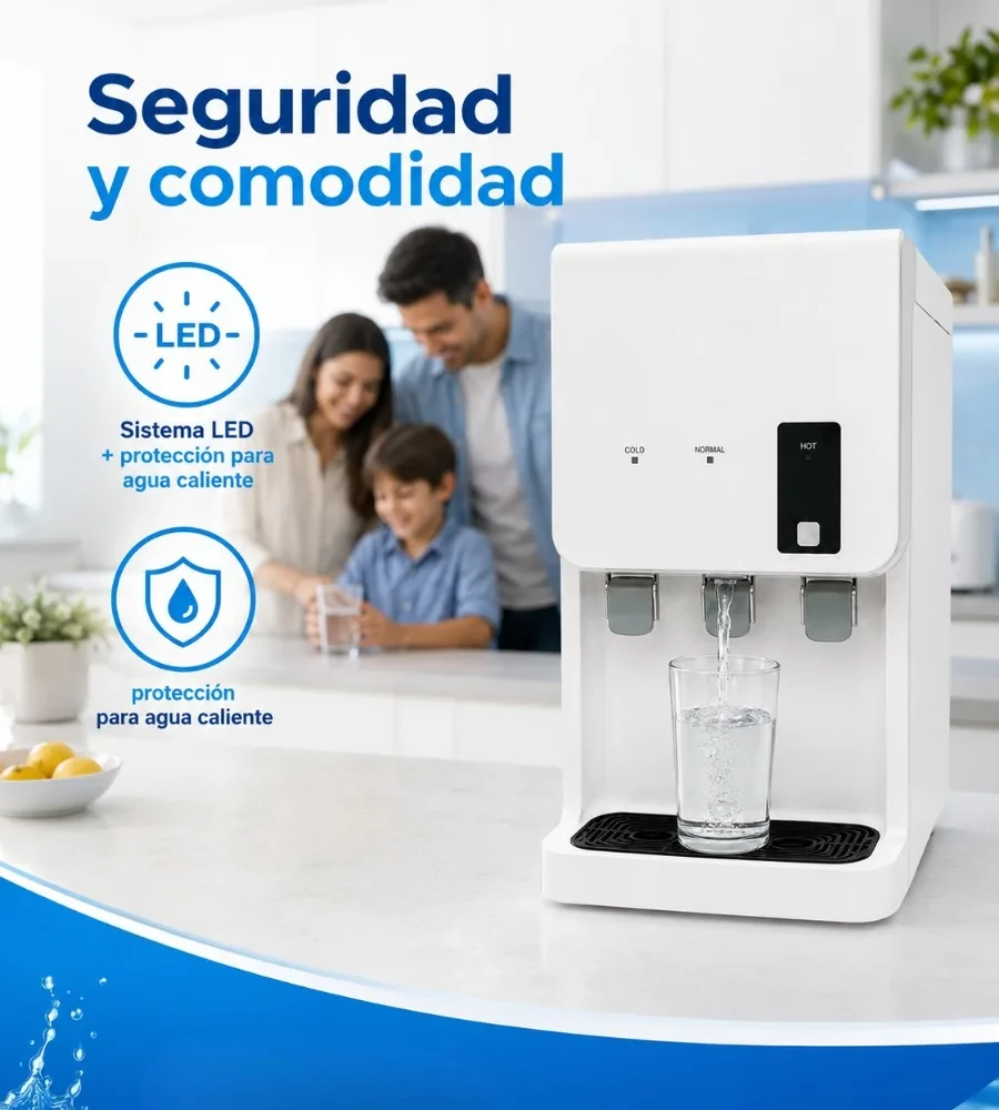 Familia en la cocina junto a la fuente Fuente de encimera