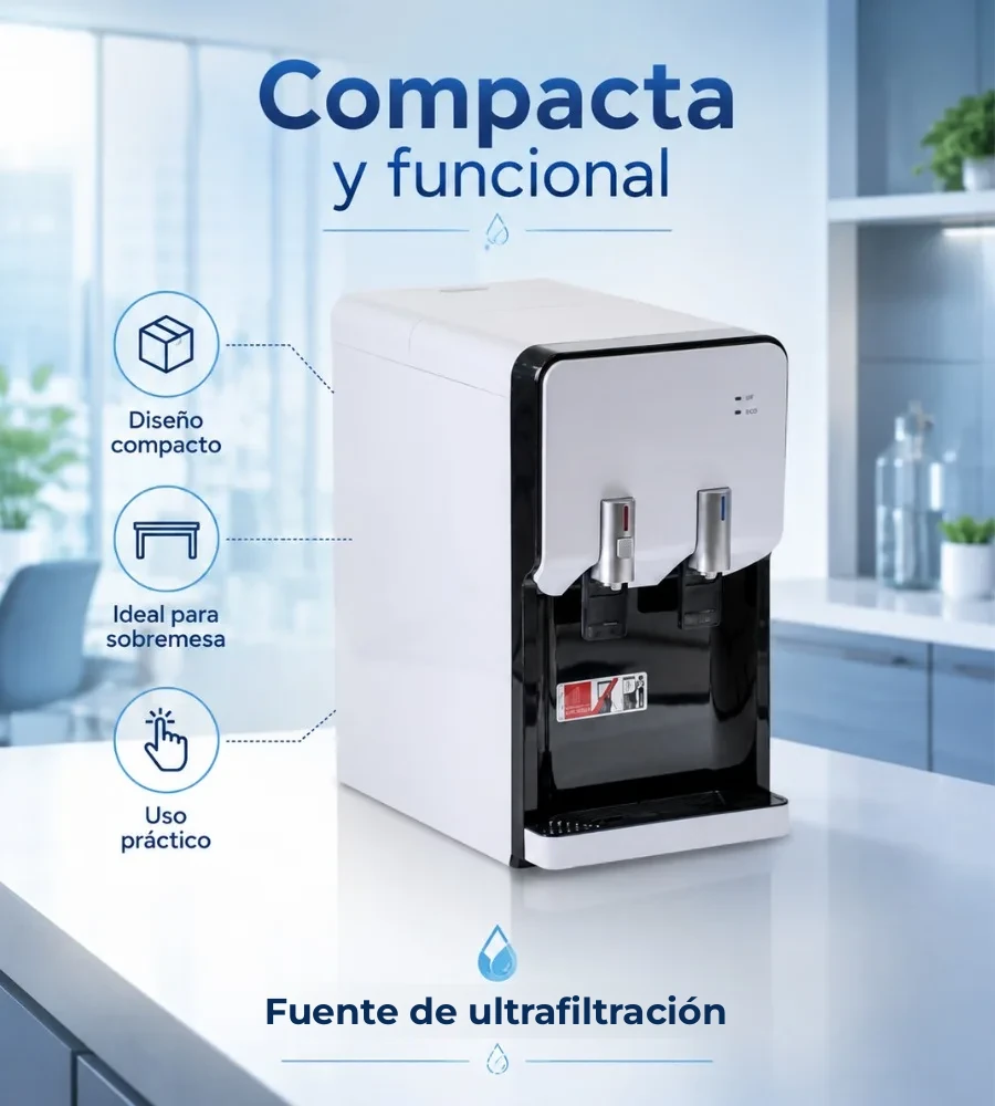 Fuente de ultrafiltración en la encimera de una cocina